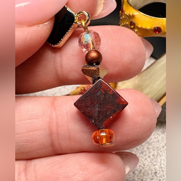 Elegant Black and Brown Dangle earrings/Red  jasper - Picture 5 of 8